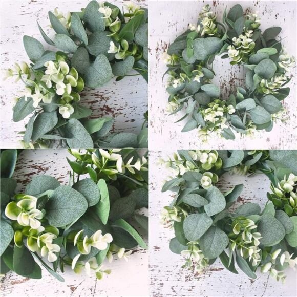 12" Artificial Eucalyptus Wreath for Front Door Small Spring Summer Wreath - Picture 3 of 8